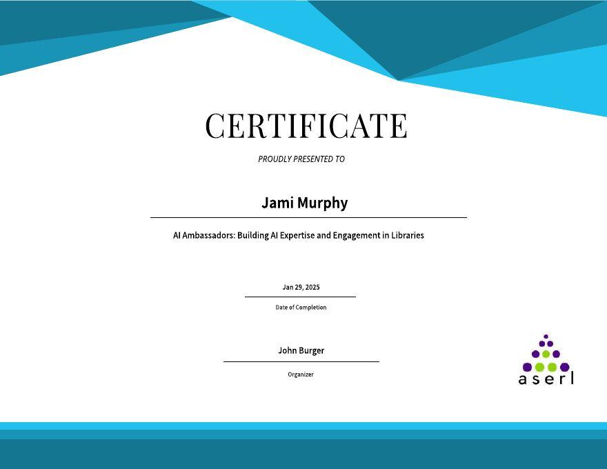 AI Ambassadors in Libraries certificate