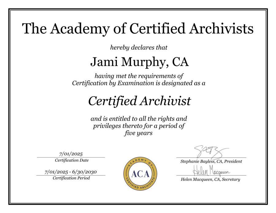 Certified Archivist certificate