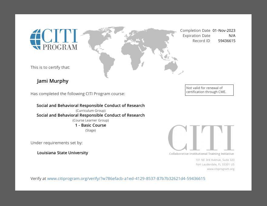 Responsible Conduct of Research certificate