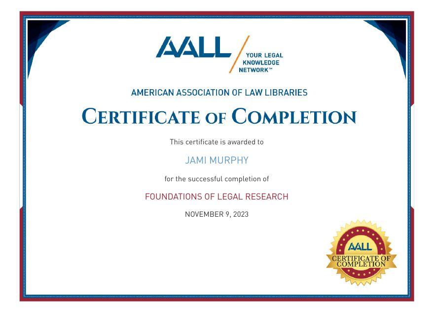 Foundations of Legal Research certificate