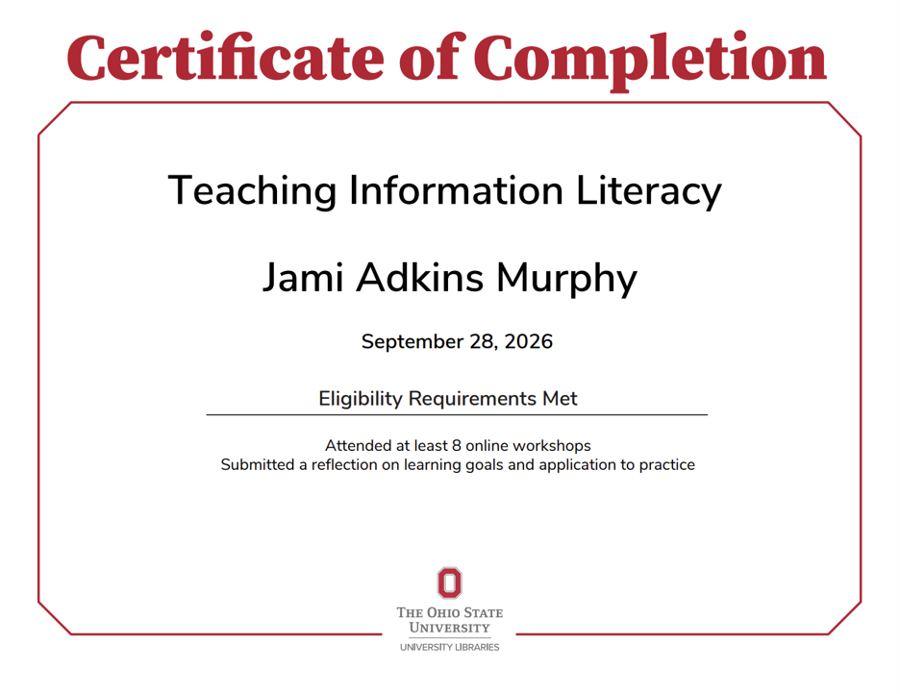 Teaching Information Literacy certificate