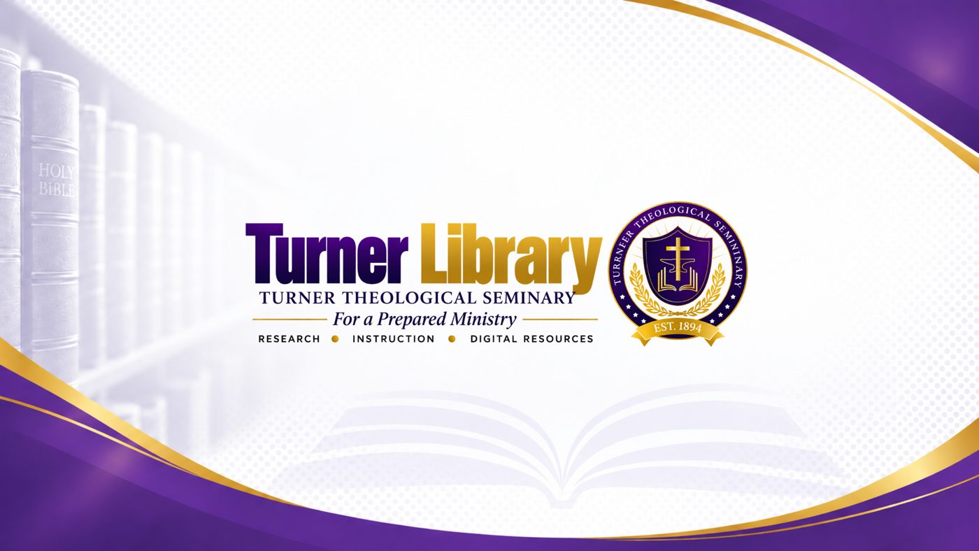 Turner Library YouTube banner in purple and gold